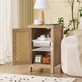 thumbnail image 4 of Joaxswe Narrow Rattan Nightstand with Charger Station, Woven Cane Door & Adjustable Shelf, Boho Wood Bedside Table for Living Room, Bedroom, Natural, 4 of 10
