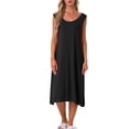 thumbnail image 2 of Camisón de algodón para mujer sin mangas, vestido largo de tanque, quimono de cuello redondo, pijamas de salón, camiseta de noche M negra, 2 of 6