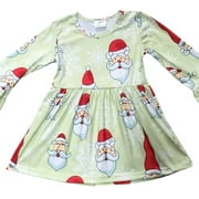 Little Girl Dress Kids Long Sleeve Snowflake Santa Claus Flower Girl Dress Green 2T XS (318432)