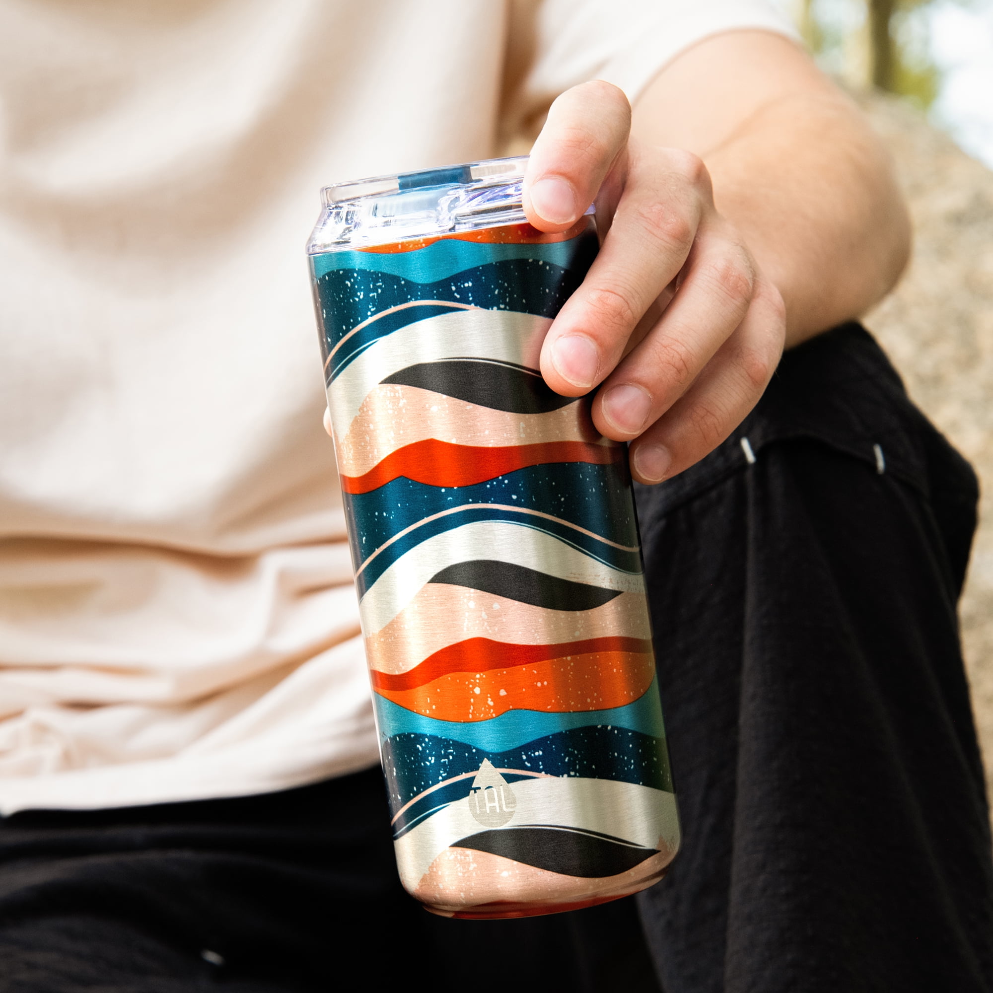 TAL Stainless Steel Tall Boy Tumbler with Sliding Splash Proof Lid 18oz, Wave