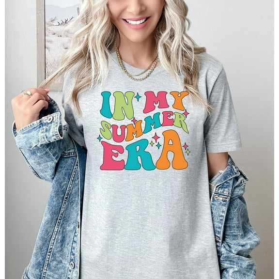 Moonlight Apparel In My Summer Era Graphic T-Shirt for Women Cute Summer Retro Tee Soft Cotton Blend Colorful Letter Print Casual Aesthetic Shirt Lightweight Short Sleeve Top Trendy Summer Fashion