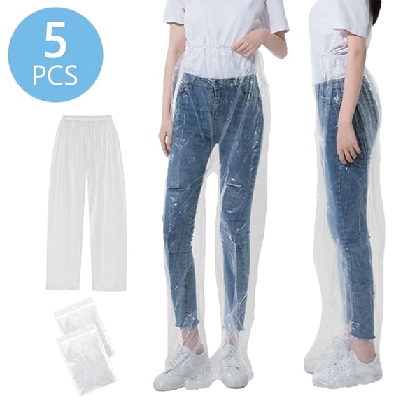 Tripumer 5 Pcs Disposable Clear Plastic Rain Pants One Size Fits Most Foot Wrapped Rainwear for Outdoor Activities