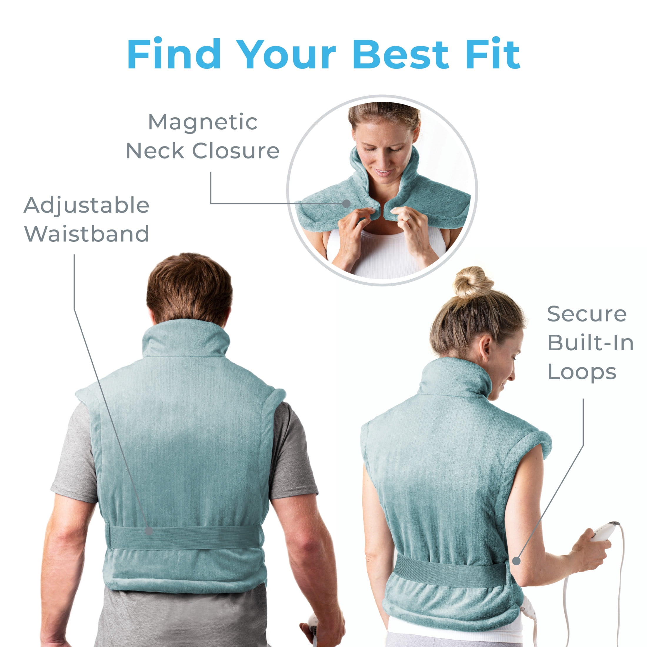 Pure Enrichment PureRelief XL Back & Neck Heating Pad- Safe Heat Therapy for Sore Muscles, & Pain in Neck, Back, & Shoulders - 4 Heat Settings w/ Auto Shut-Off, Soft Fabric (Sea Glass)