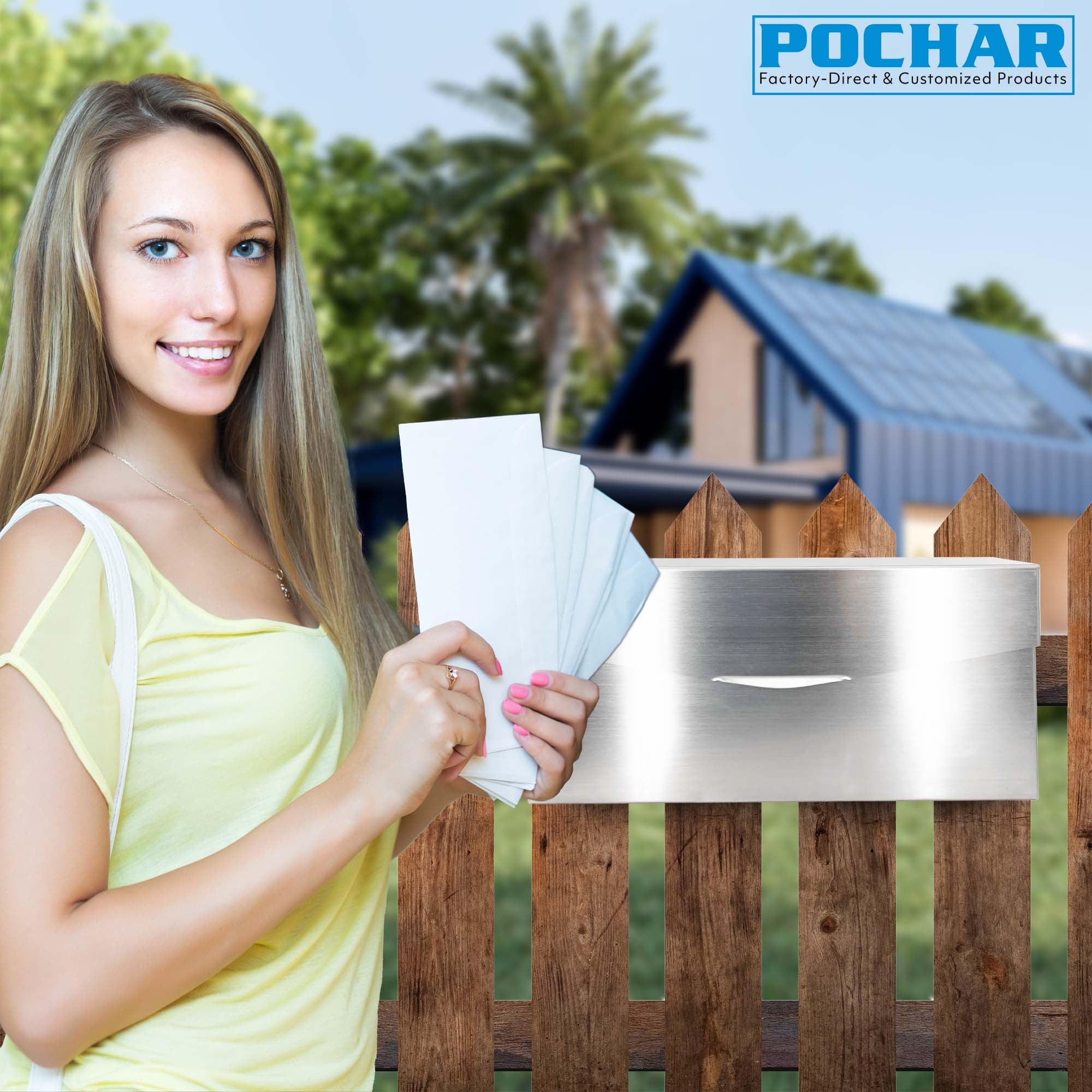 Rainproof Stainless Steel Mailbox for Walls (14.75'' x 3.75'' x 7'')