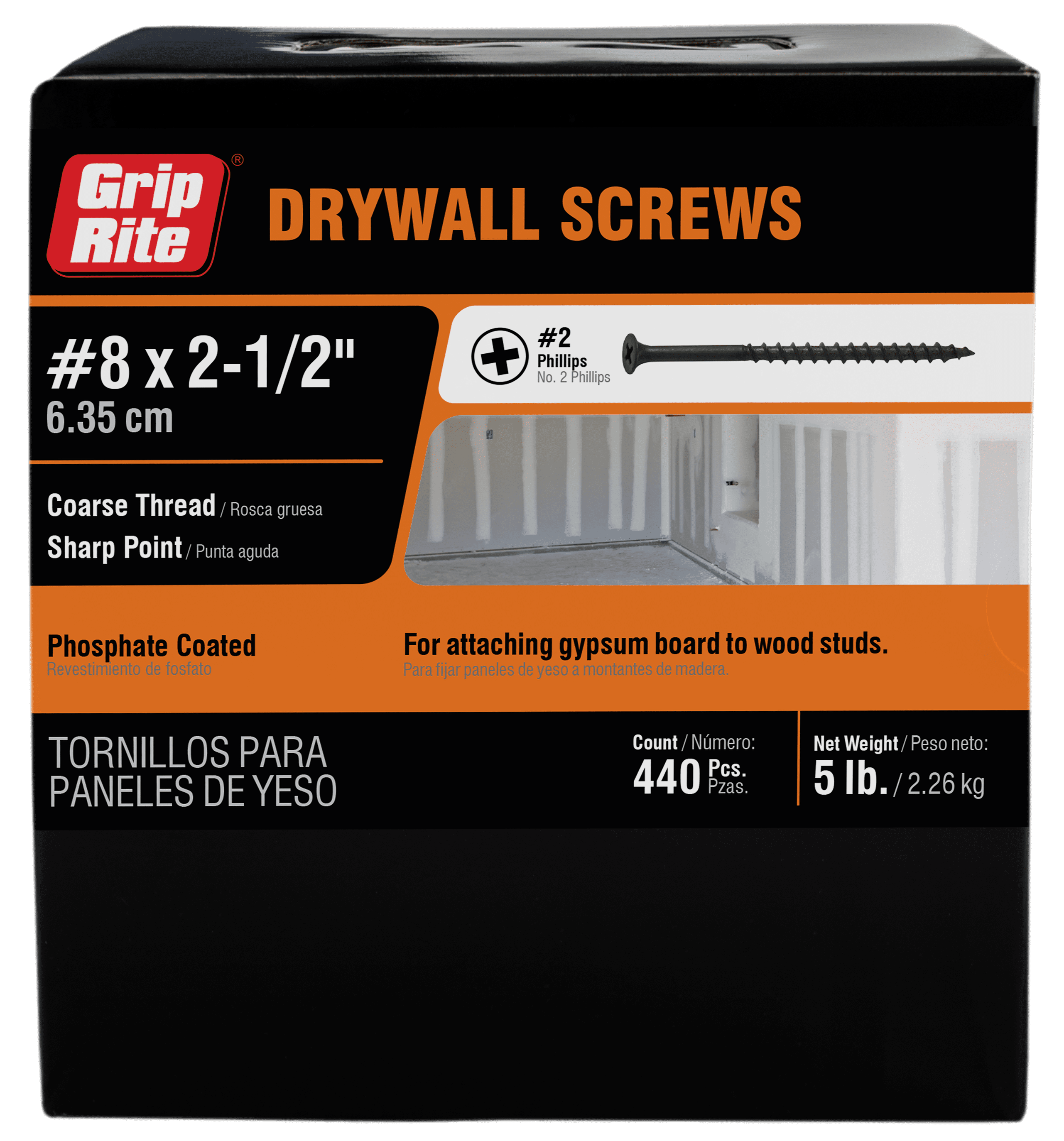 Steel Sharp Point Drywall Screws Black Phosphate 4000 pcs #8 X 2-1/2 Bugle Phillips Drive Coarse Thread