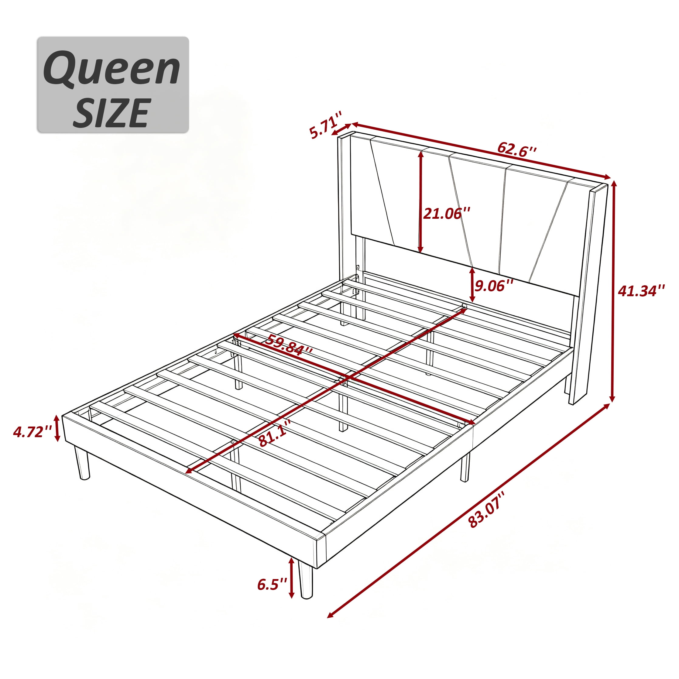 Gewnee Queen Size Bed Frame,Velvet Upholstery Platform Bed with Headboard,No Box Spring Needed,Black