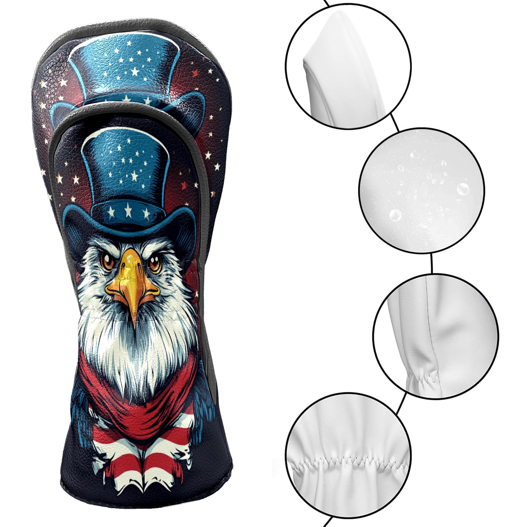Golf Club Head Cover Waterproof Leather Golf Accessories HeadCovers Set Driver Headcover for Women Men USA Flag Eagle Hat Pattern