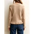 thumbnail image 6 of Women'S Solid Crew Neck Ruffle Hem Long Sleeve Knit Sweater Khaki XL, 6 of 8