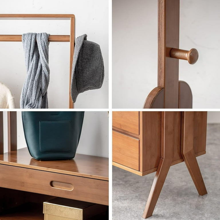 WILK Freestanding Wooden Coat Rack, Bamboo Wood Coat Rack with