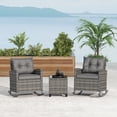 thumbnail image 1 of Gymax Set of 3 Wicker Rocking Set Patio w/ Tempered Glass Table & Soft Cushions Gray, 1 of 10