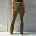 thumbnail image 2 of YYDGH Women's Velvet Pants High Waisted Flare Pants Solid Color Bell Bottom Long Pants Trousers Bronze Bronze, 2 of 9