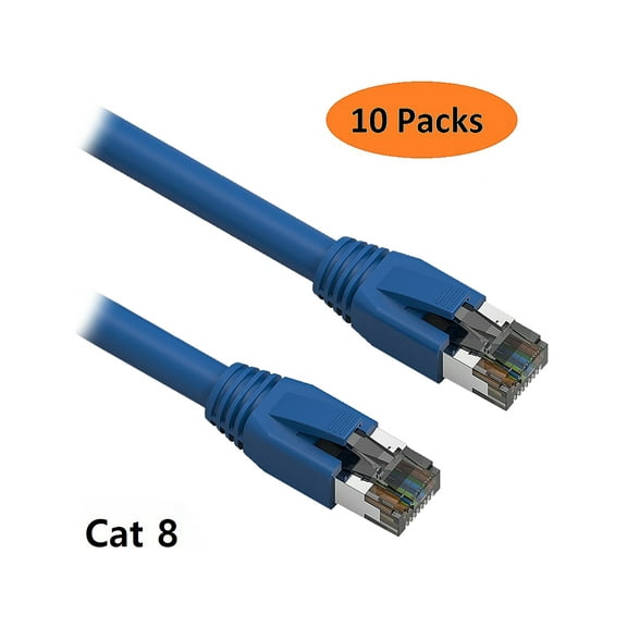 Nippon Labs Cat 8 Ethernet Cable for PS Xbox PC - 1 feet - Blue - 10 packs (60CAT8-1-24BU-10P)
