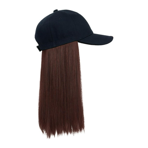 Peluca de gorra de béisbol para mujeres y niñas con extensión de cabello, tocado de moda ajustable Cabello castaño