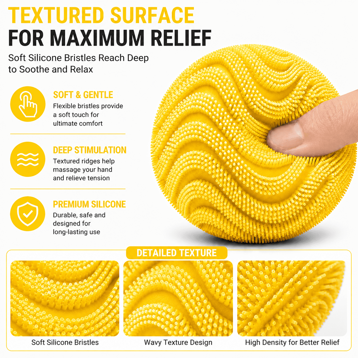 Silicone Stress Ball, Textured Squeeze Ball, Soft Elastic Hand Grip Ball for Desk, Office, Home, Travel and Everyday Focus