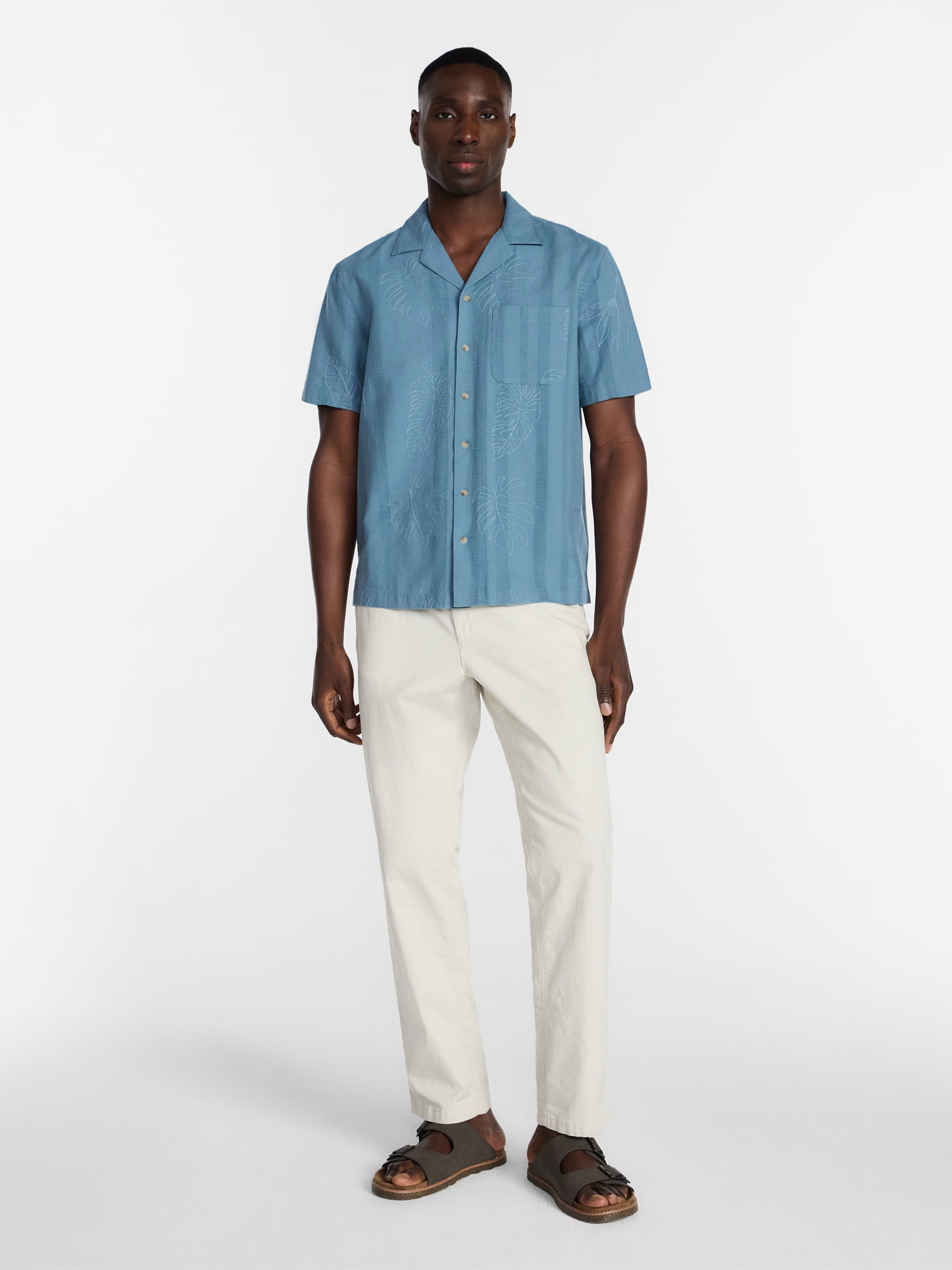 George Men's Embroidered Camp Shirt with Short Sleeves, Sizes S-5XL
