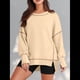 thumbnail image 4 of Sudadera Informal de Cuello Redondo para Mujer, de Larga, Holgada, , con Costuras en Contraste, para Otoño. Crema L, 4 of 8