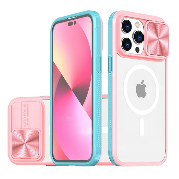 Feishell Magnetic Case for iPhone 11 Pro Max, Crystal Clear Rugged PC Soft TPU Acrylic Hybrid Shockproof Cover with Camera Lens Sliding Support Wireless Charging Protective Case, Pink