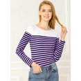 thumbnail image 2 of CamiseDe ManLarPaMujer bloque de colorrayas triple color simple PúrpuS, 2 of 6