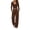 Brown, variant on Women's 2 Piece Casual Outfit Set, Solid Color V Neck Cropped Long‑Sleeve Top Drawstring Elastic Waist Pants with Pockets, Fashion Matching Suit Casual Daily Wear