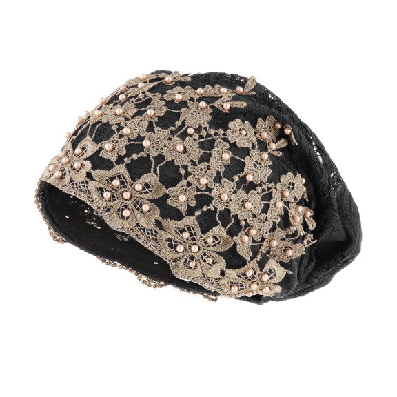 Stretchy Beanie Breathable Indoor Outdoor Jacquard Ladies Hat Headwrap Black