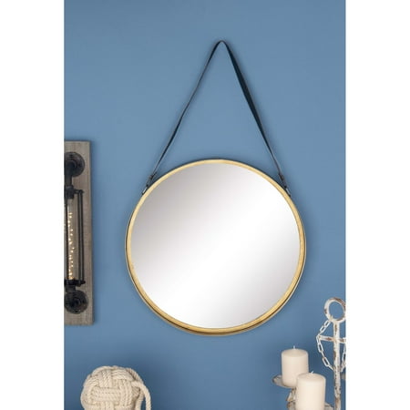 Decmode 33 Inch Modern Yellow Iron Mirror With Hanging Strap Decmode 33 Inch Modern Yellow Iron Mirror With Hanging Strap Com