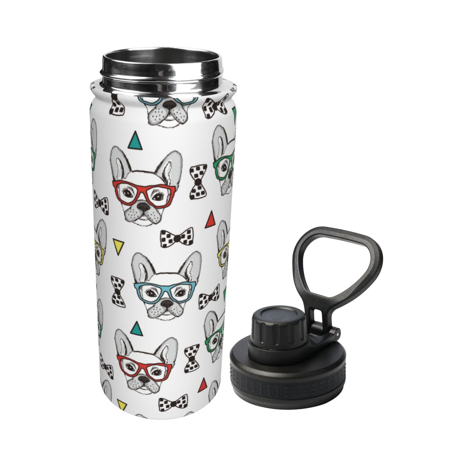 Fuzoiu Cute French Bulldog Print 18oz Sports Insulated Kettle,Stainless Steel Vacuum Water Bottle, Leakproof Sport Flask