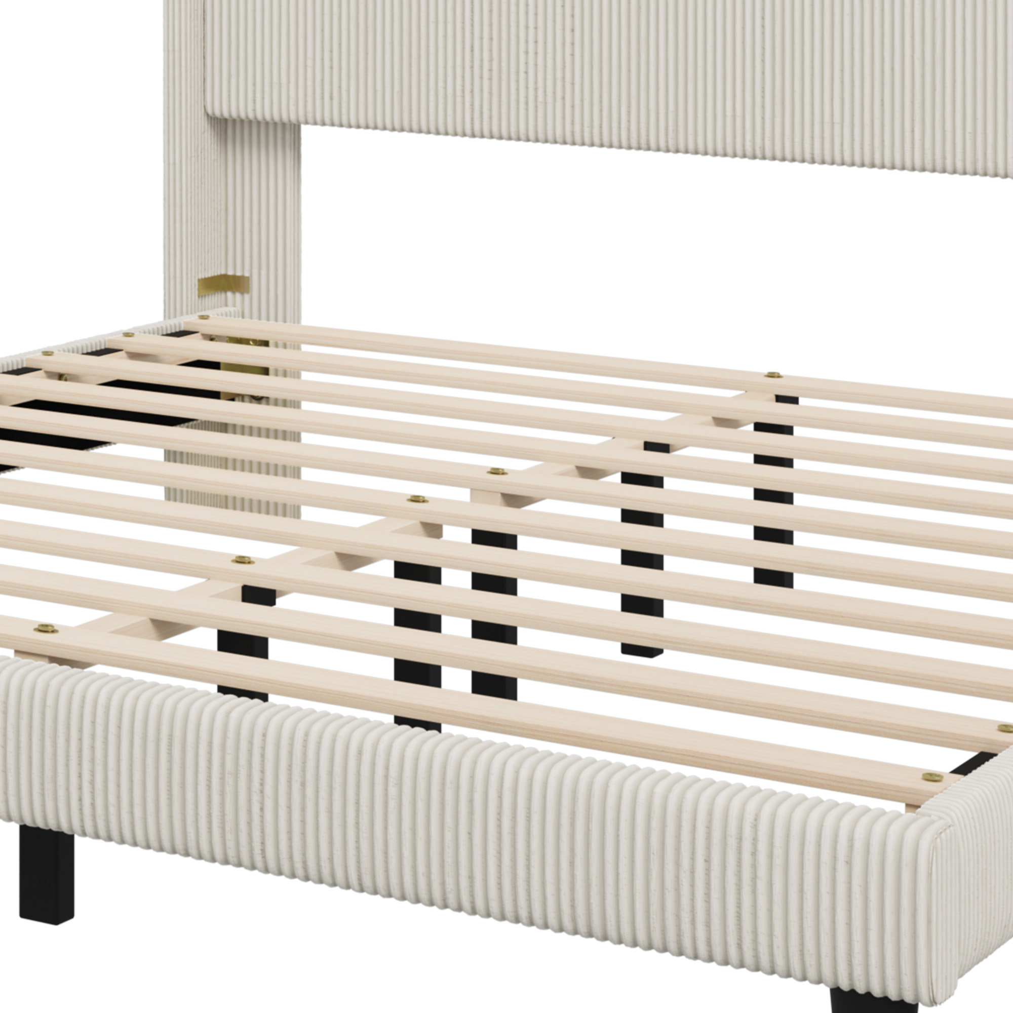 Uforic Corduroy Queen Bed Frame with Adjustable Headboard, Sturdy Slats, No Box Spring Needed, Beige
