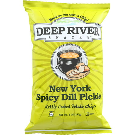 Deep River Snacks Potato Chips, Kettle Cooked, New York Spicy Dill Pickle, 5 Oz (Pack Of