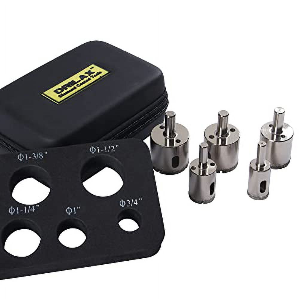 Drilax Diamond Drill Bit Hole Saw Extra Tall Long Drilling Quartz Granite Countertop Ceramic Porcelain Tile Glass 3/4, 1, 1 1/4, 1 3/8, 1 1/2 Inch 5 Pieces Set