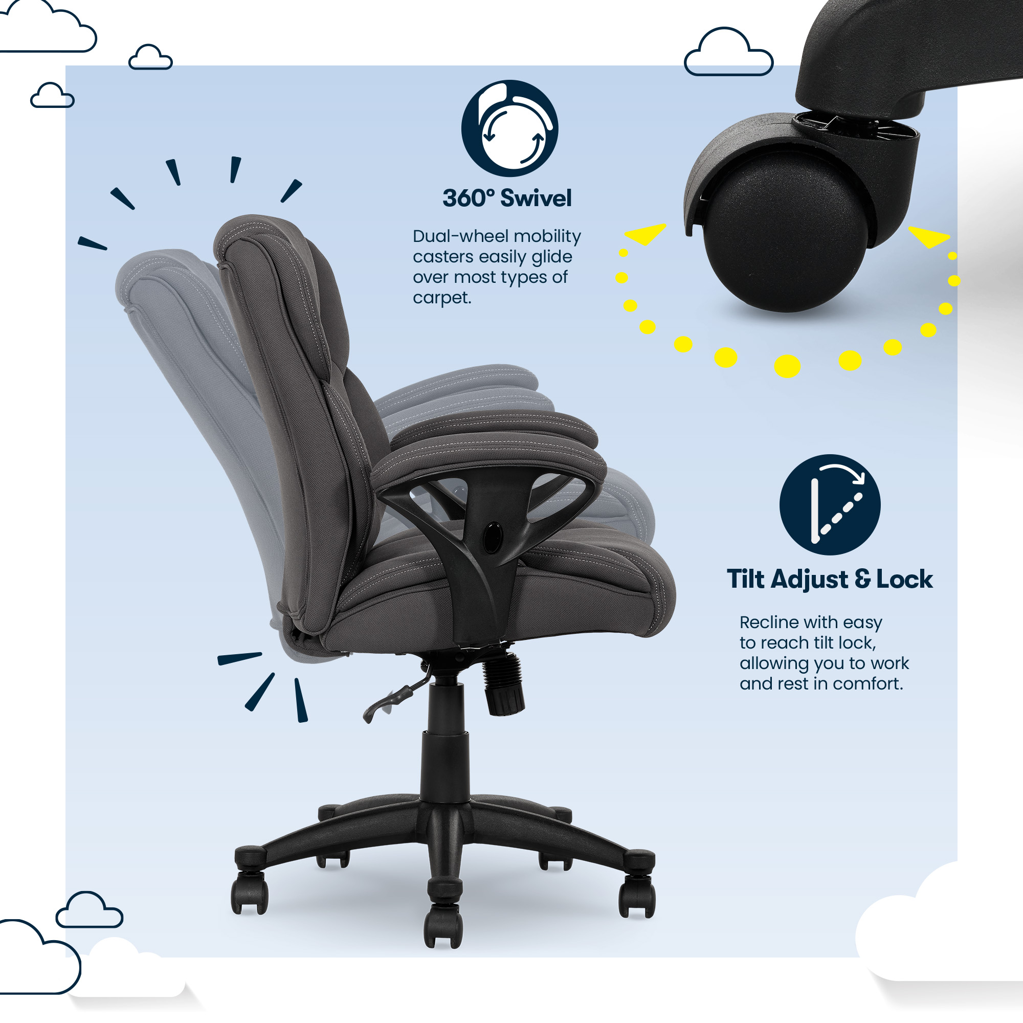 Serta Commercial Grade Task Office Chair, Supports up to 300 lbs., Dark Gray - image 5 of 15