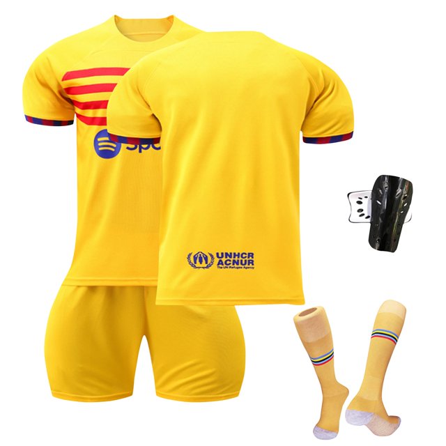 Camiseta de Futbol KEVCHE 2223 FC Barcelona 4 Piezas Set Adultos Fuera Casa Amarillo ##/XL
