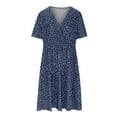 thumbnail image 4 of Robes pour Femmes 2024 Femmes Grande Taille Imprimé Taille Élastique Col en V Manches Courtes Robe en Liquidation, 4 of 6