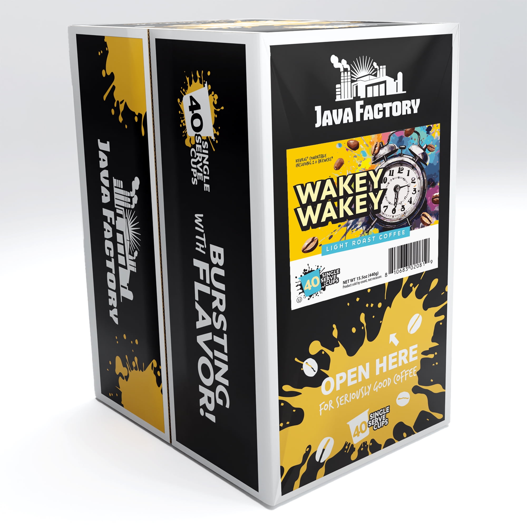 Java Factory Flavored Coffee Pods, Compatible with Keurig Brewers, Wakey Wakey Light Roast 40-Pack