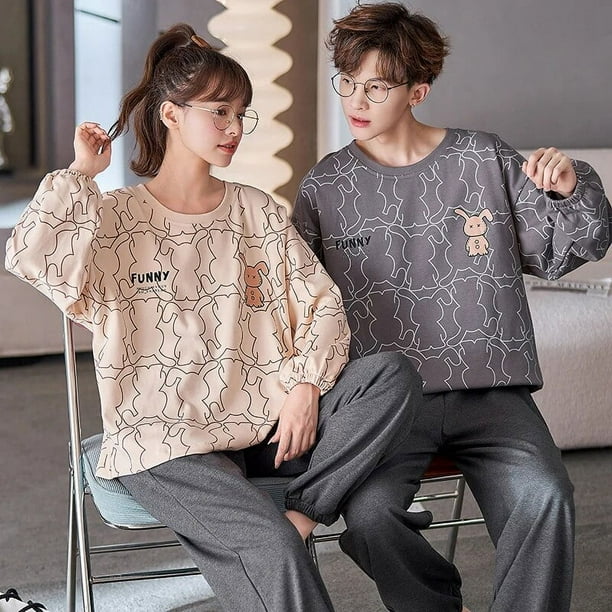 Conjunto de Pijama de algodon para mujer y hombre ropa de dormir con dibujos animados Top pantalon ropa de ocio para otono y primavera M 3XL Walmart en linea