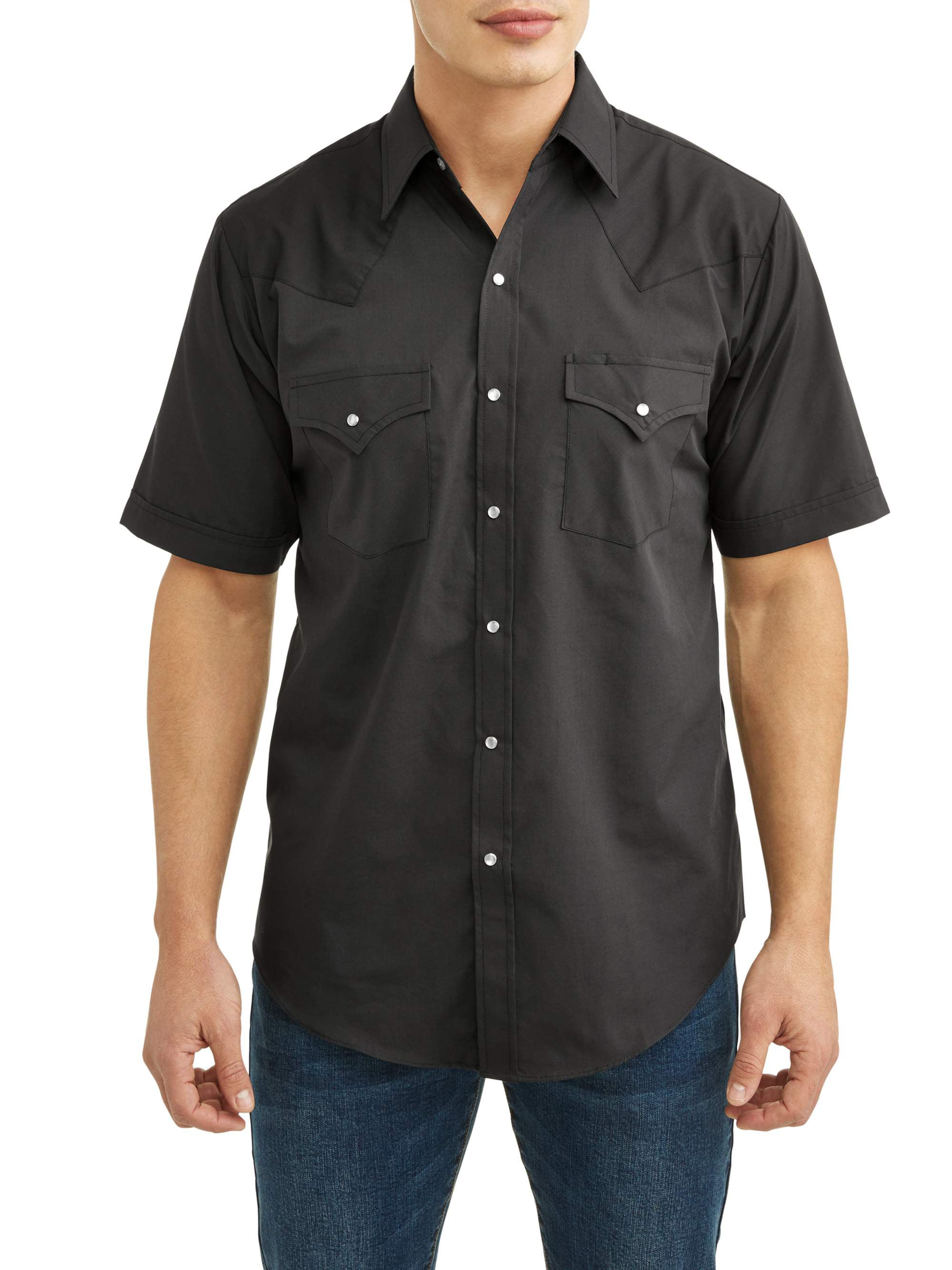 Plains Men's Short Sleeve Solid Western Shirt, up to Size 6XL - Walmart.com