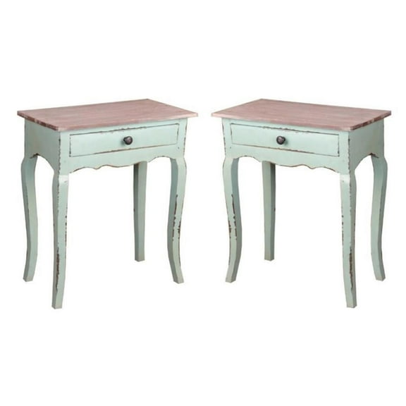 Home Square Transitional Wood Table with Limewash Top in Bahama Green - Set of 2