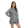 thumbnail image 6 of Baywell Womens Pajama Sets Raglan Long Sleeve Top and Shorts Matching Lounge Set Loungewear Sweatsuit Gray US 8, 6 of 6