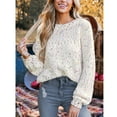 thumbnail image 2 of Cupshe Women's Knit Round Neckline Colorful Pom Pom Accents Dropped Long Sleeves Ribbed Trim Sweater, 2 of 5