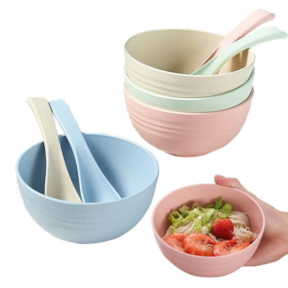 4 Pack Wheat Straw Bowls with Scoops, Lightweight Reusable Plates, Microwave & Dishwasher Safe, Serving Bowls, Ramen Bowls, Soup Bowls, Salad Bowls, Fruit Bowls, Dessert Bowls, Dinnerware Sets