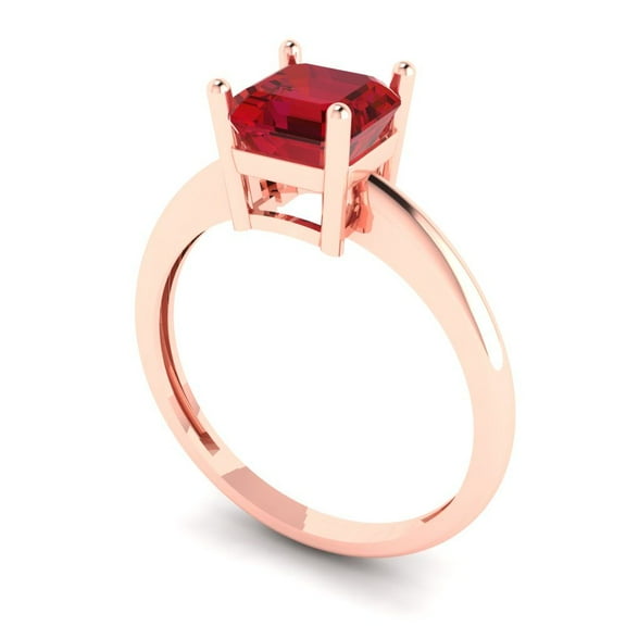 1 ct Asscher Cut Simulated Ruby Solitaire Engagement Ring for Women in 18K Rose Gold