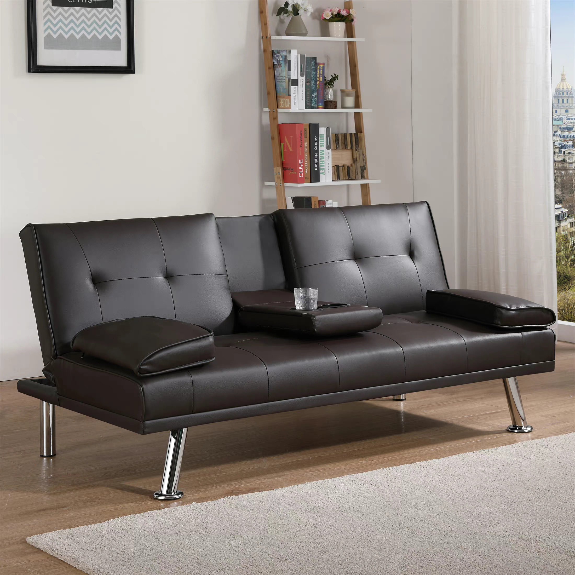 Manhattan Black Faux Leather 3 Seater Sofa Bed With Bluetooth Speakers Baci Living Room