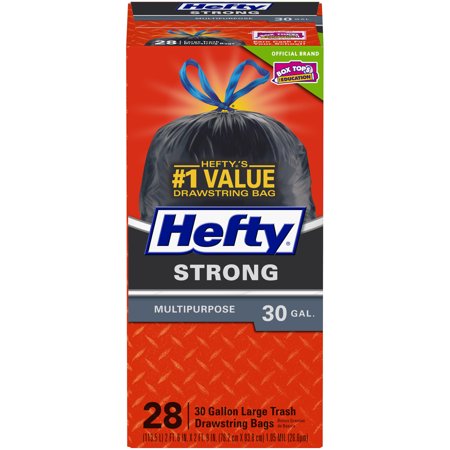 Hefty Strong Multipurpose Drawstring Trash Bags, 30 Gallon, 28 Count