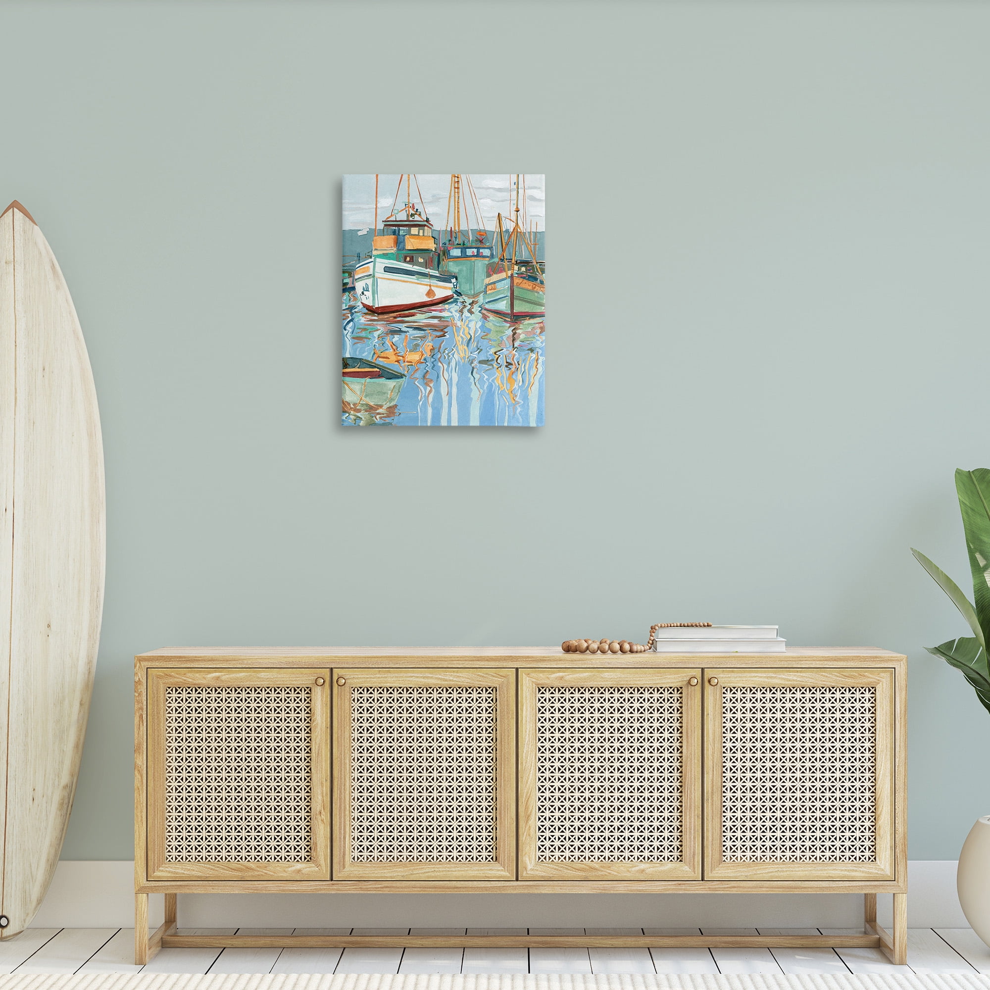 Stupell Industries Boat Harbor Reflections Transportation Painting Gallery Wrapped Canvas Art Print Wall Art, 24 x 30