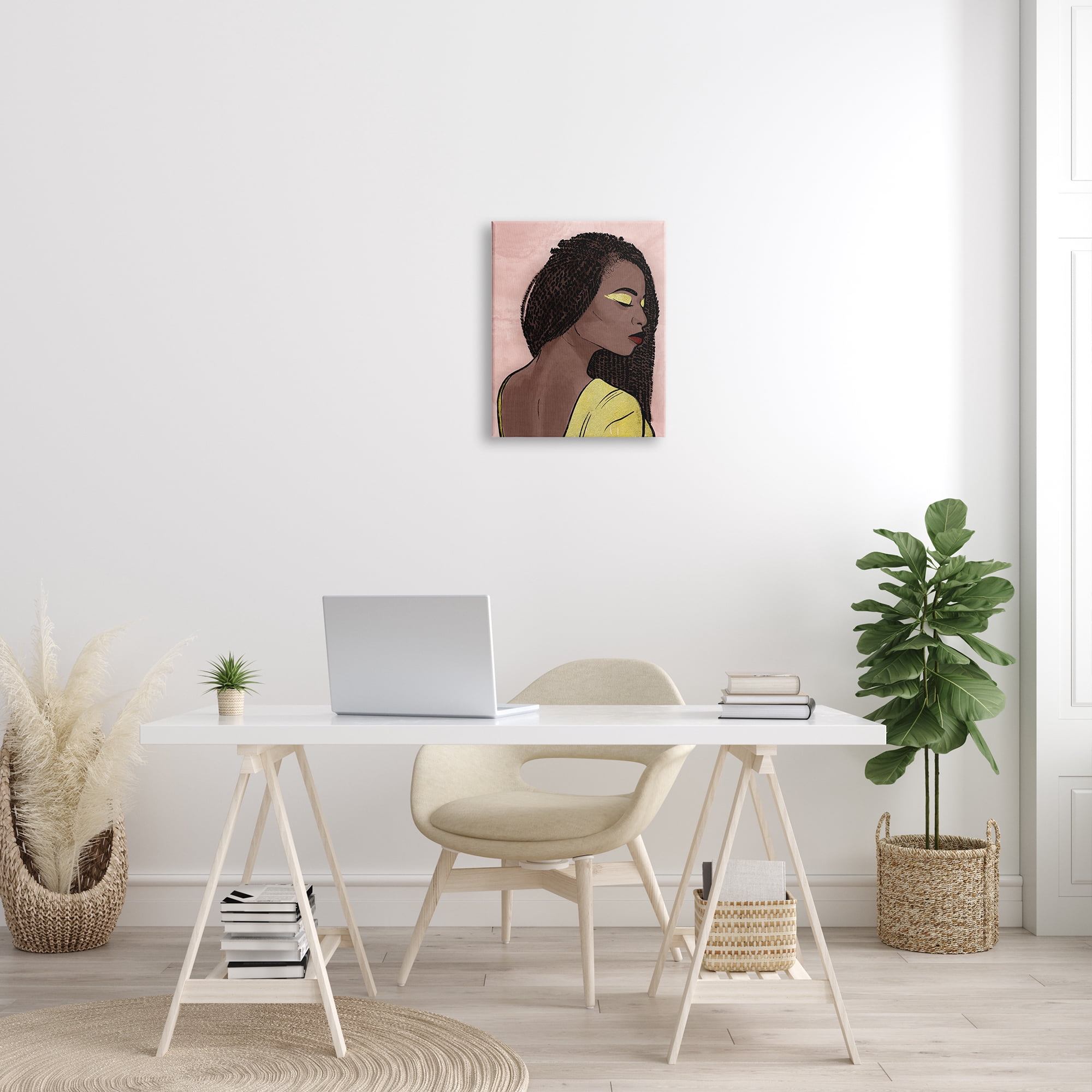 Stupell Industries African American Woman with Gold Glitz Eye Shadow World Cultures Painting Gallery Wrapped Canvas Print Wall Art, 16 x 20