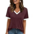 thumbnail image 4 of Womens T Shirts Summer Tops 2025 Color Block Short Sleeve V-Neck Casual Stylish Basic Tees Tshirts Shirts for Women, 4 of 6