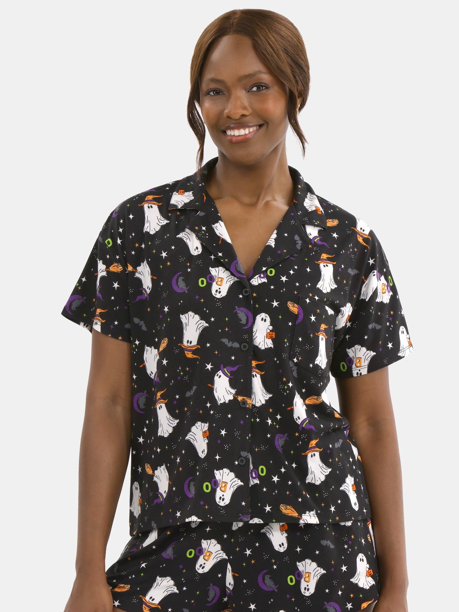 Halloween Women’s Printed Notched Top and Shorts Pajama Set from Way to Celebrate, 2-Piece, Sizes XS-3X