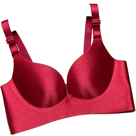 Limited Offer: Push Up Bras for Women  Sujetadores push up para mujer  Woman s Solid Color Sexy Horizontal Drawing Seamless Bra Without Steel Rim SOPATENOR Watermelon Red 34/75AB
