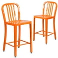 thumbnail image 2 of Flash Furniture Commercial Grade 2 Pack 24" High Orange Metal Indoor-Outdoor Counter Height Stool with Vertical Slat Back, 2 of 14