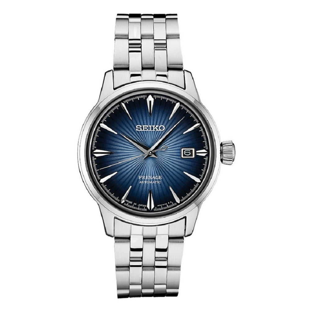 seiko men's presage 23 jewel automatic blue dial watch with date