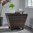 thumbnail image 2 of Hassch 13-Gallon Wicker Side Table with Storage, Outdoor PE Rattan Trapezoid Patio Table with Lift Lid, Sturdy Steel Frame, Brown, 2 of 10
